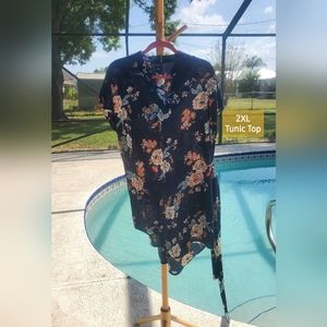 Emory Rose 2XL Womens Tunic Floral Top with Waist Tie